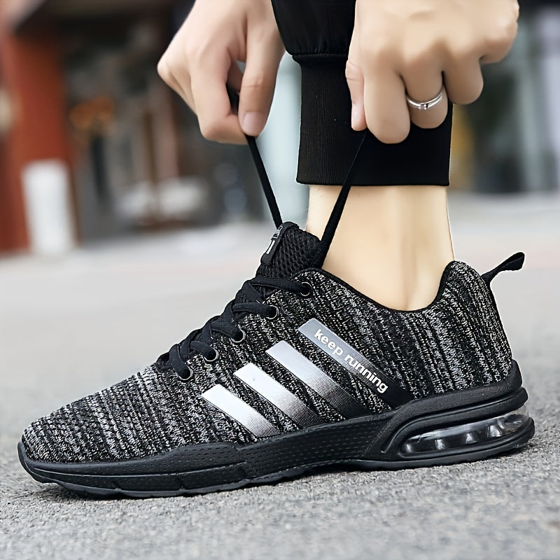 Lace-up Sneakers With Air Cushion, Striped Athletic Shoes