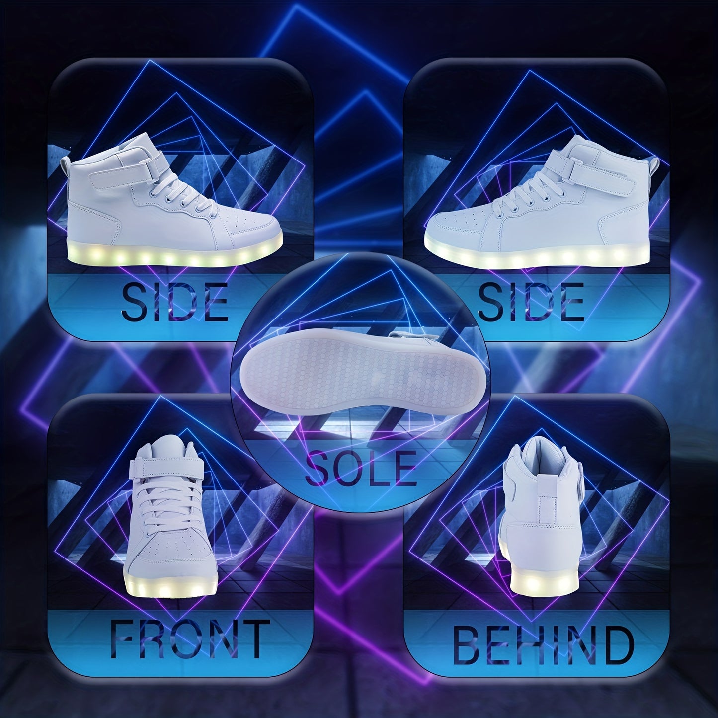 Trendy Led Light Up HighTop Sneakers, USB Charging