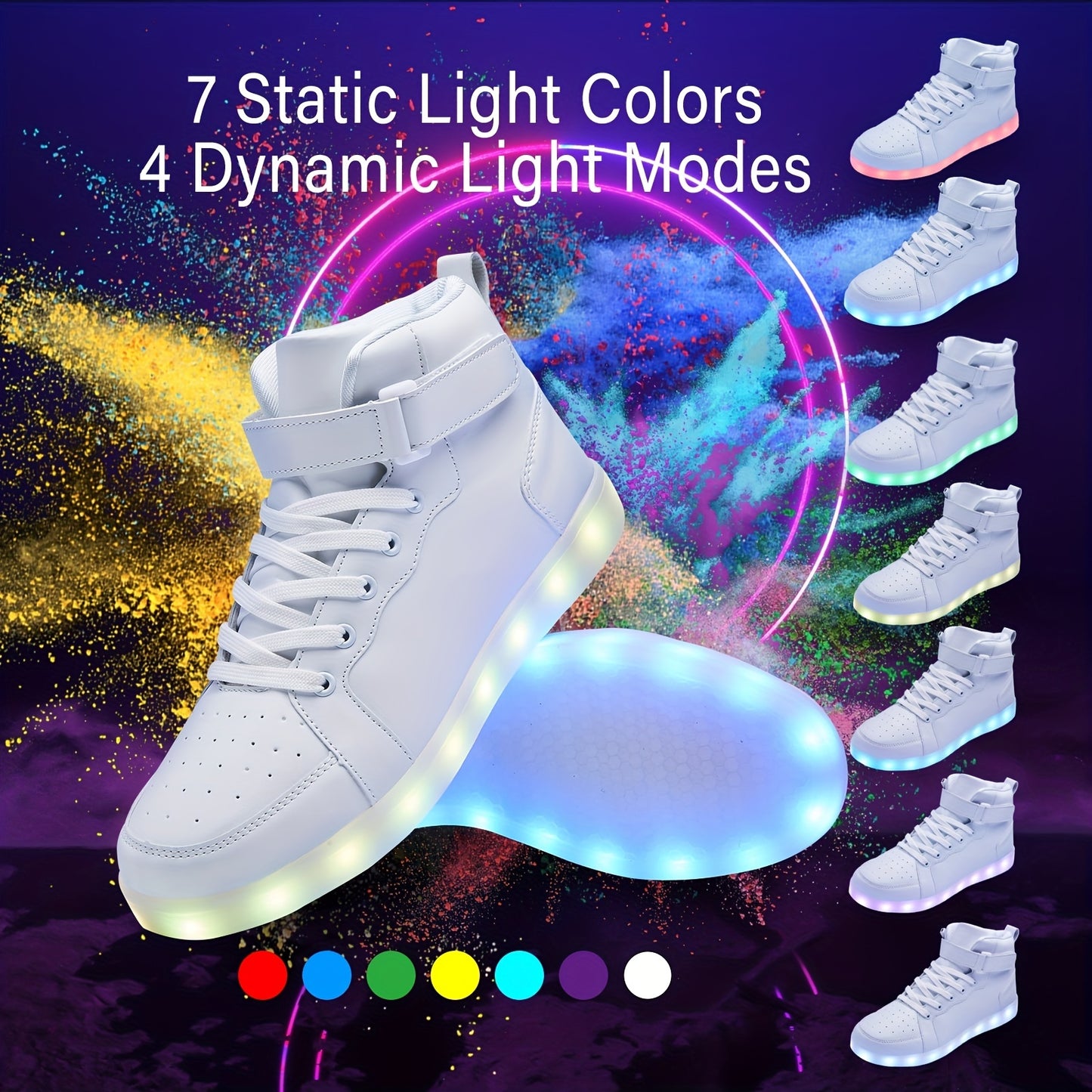 Trendy Led Light Up HighTop Sneakers, USB Charging