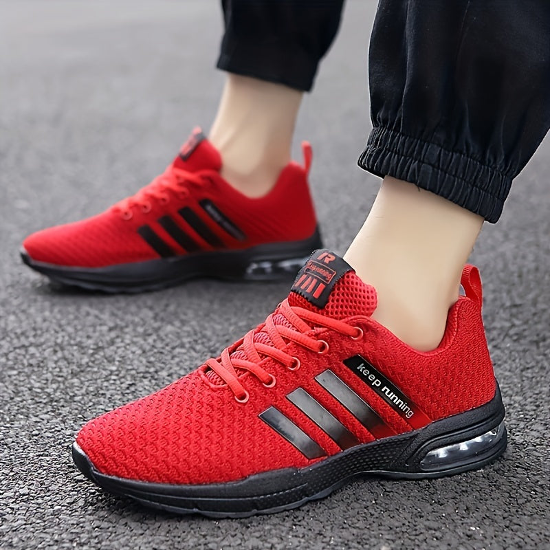 Lace-up Sneakers With Air Cushion, Striped Athletic Shoes