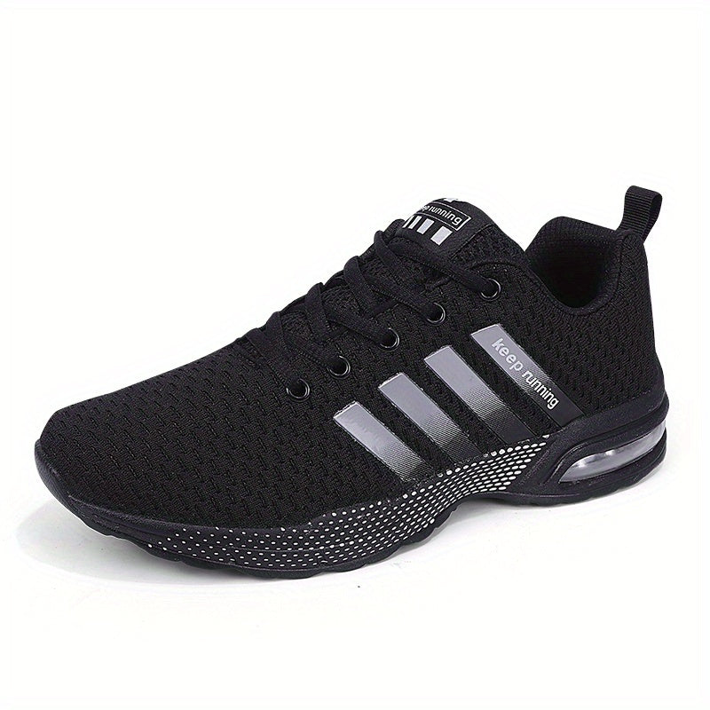 Lace-up Sneakers With Air Cushion, Striped Athletic Shoes