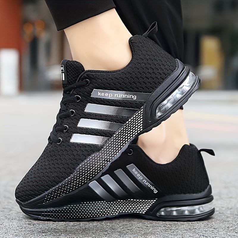 Lace-up Sneakers With Air Cushion, Striped Athletic Shoes