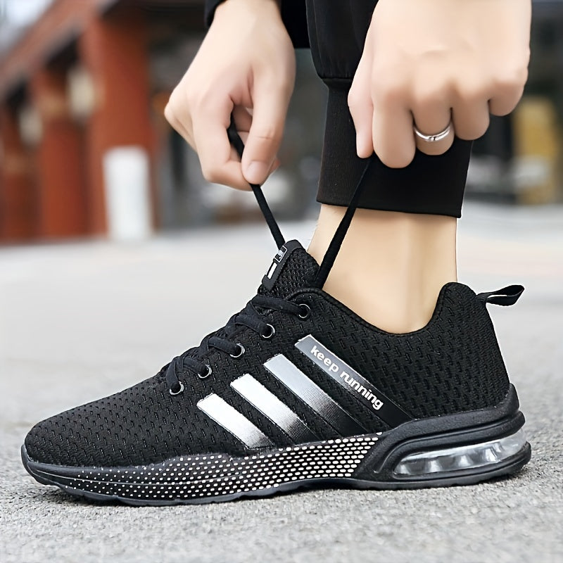 Lace-up Sneakers With Air Cushion, Striped Athletic Shoes